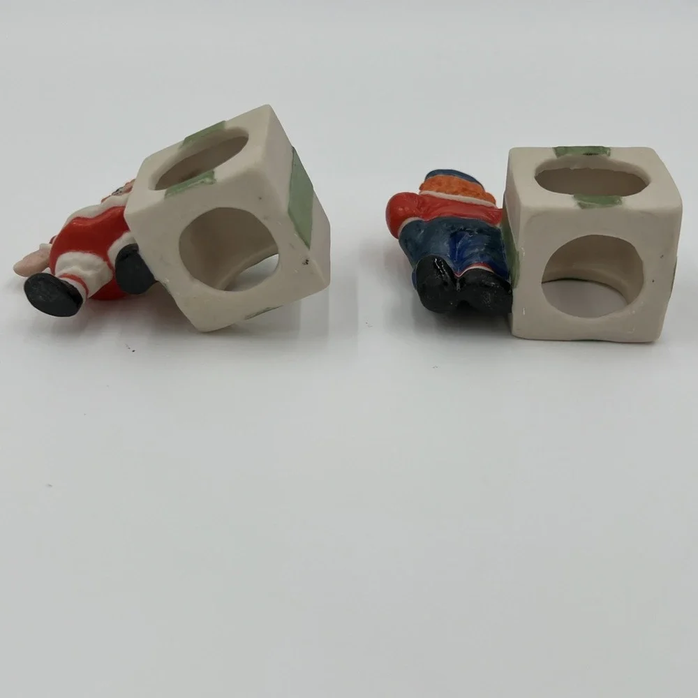 Raggedy Ann and Andy Ceramic Napkin‎ Rings Vintage Christmas Holiday Set of 2
